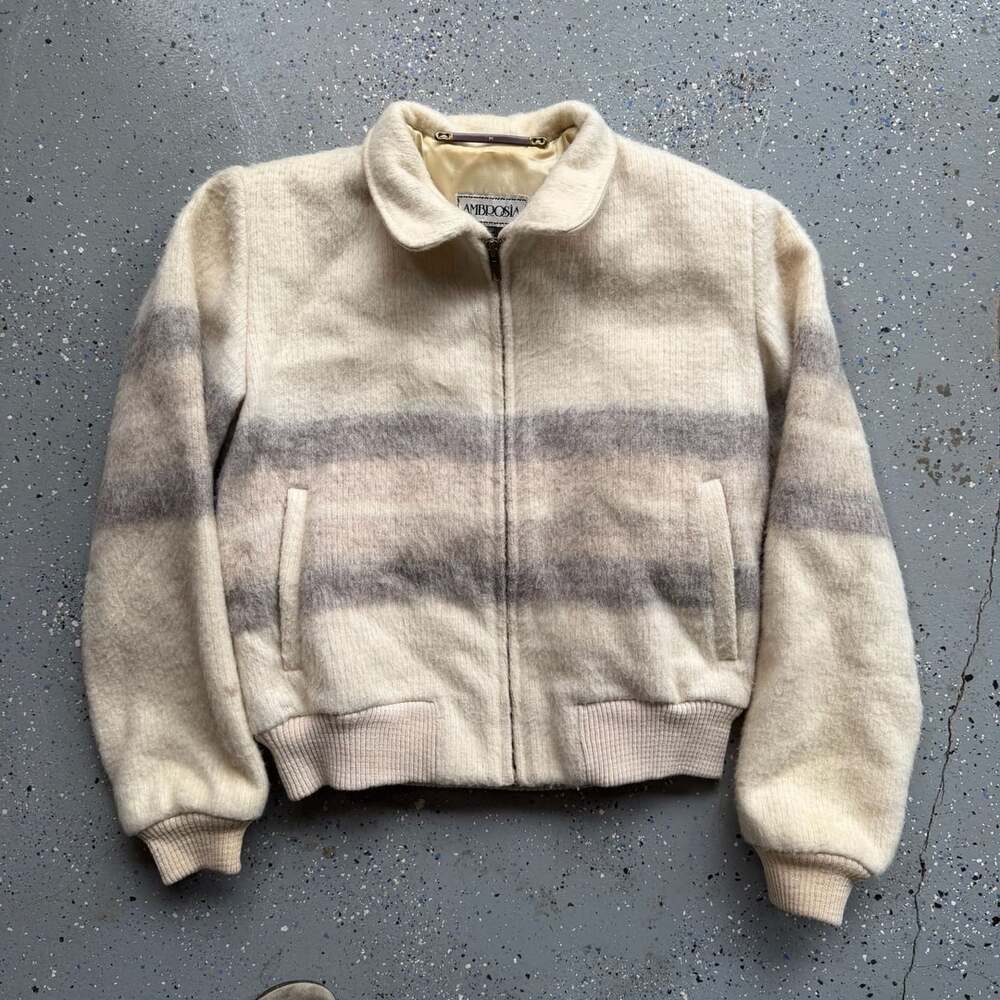 1970s Ambrosia Vintage Wool Striped Full Zip Bomber Jacket